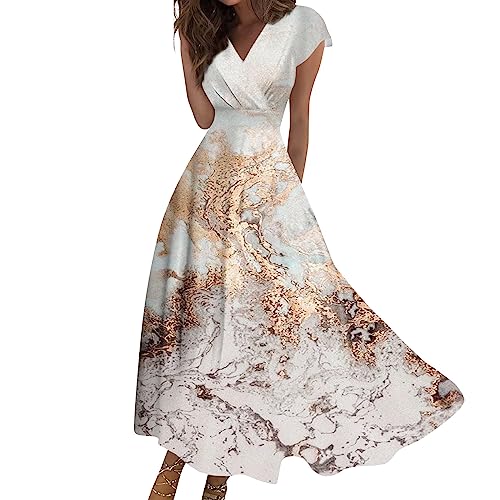 FUPODD Damen Sommerkleid Lässig Party Kleid Alltag Elegante Sommerkleider Damen Leicht Und Luftig Oben Eng Unten Locker Kleider Hawaii Strandkleid Hochzeitsgast Strandkleider Langes Damenkleider von FUPODD