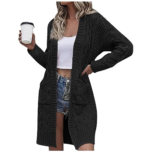 FUPODD Damen Strickjacke Lang Strickjacken Damen Grobstrickjacke Damen Weihnachts Strickjacke Damen Strickjacke Damen Schwarz Strickjacke Lang Damen Longstrickjacke Damen Schwarze Strickjacke Damen von FUPODD