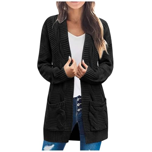 FUPODD Damen Strickjacke Lang Strickjacken Damen Grobstrickjacke Damen Weihnachts Strickjacke Damen Strickjacke Damen Schwarz Strickjacke Lang Damen Longstrickjacke Damen Schwarze Strickjacke Damen von FUPODD