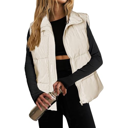 FUPODD Damen Weste Kurz Daunenweste Steppweste Warm Winter Westen Daunenweste Warm Gesteppt Übergangsweste Warmer Winterweste Freizeit Outdoorweste Crop Coat Sportweste Outdoor Funktionsweste von FUPODD