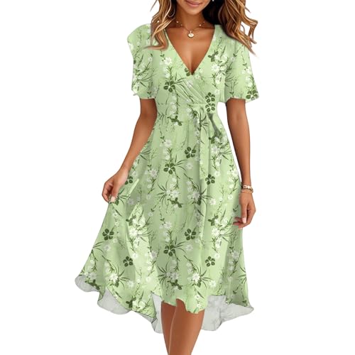FUPODD Damenkleider Sommer Sommerkleid Damen Kleider Abendkleider Elegant Hochzeit Kleid Hochzeitsgast Strandkleid Sommerkleider Leicht Und Luftig Cocktailkleid Abendkleid Musselin Ballkleid Binden von FUPODD