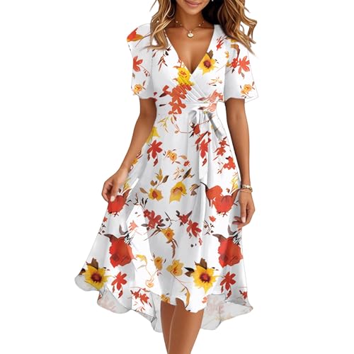 FUPODD Damenkleider Sommer Sommerkleid Damen Kleider Abendkleider Elegant Hochzeit Kleid Hochzeitsgast Strandkleid Sommerkleider Leicht Und Luftig Cocktailkleid Abendkleid Musselin Ballkleid Binden von FUPODD