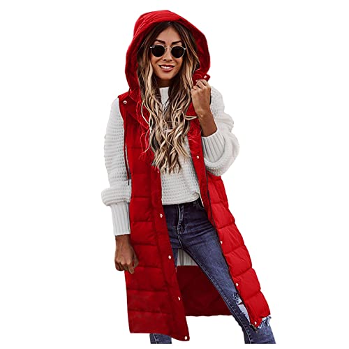 FUPODD Daunenweste Winterjacke Damen Warm Übergangsweste Wintermantel Damen Lang Ärmellose Daunenmantel Damen Daunenjacke Damen Steppmantel Damen Lang Steppjacke Damen Daunenjacken Damen Jacke Winter von FUPODD