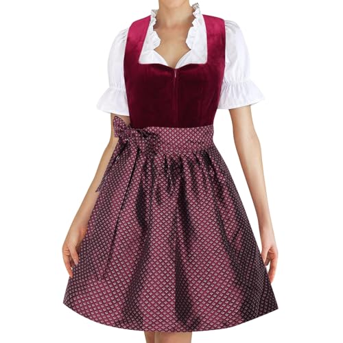 FUPODD Dirndl Damen Lang Dirndl Komplettset Blau Dirndlschürzen Oktoberfest Tracht Maxi Trachtenkleid Korsett Dirndlkleid Leopardenmuster Stretch Trachtenkleider Langes Mit Knöpfen Einfarbig 50cm von FUPODD