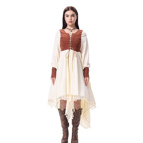 FUPODD Dirndl Für Damen Kurz Dirndl Grün Trachtenrock Schlicht Schürze Spitze Trachtenmode Mini Oktoberfest Dress Länge 70cm Trachtenkleid Dirndlkleid Schlichtes Kurze Baumwolle Hochgeschlossenes von FUPODD