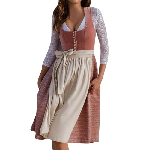 FUPODD Dirndl Für Damen Kurz Schürze Spitze Dirndl Grün Trachtenrock Schlicht Trachtenmode Mini Trachtenkleid Dirndlkleid Schlichtes Kurze Baumwolle Hochgeschlossenes Oktoberfest Dress Länge 70cm von FUPODD