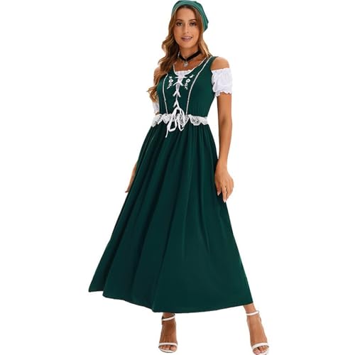 FUPODD Dirndl Rot Damen Lang Oktoberfest Damen Outfit Dirndl-Komplettsets Mit Bluse Trachtenkleid Elegant Ohne Schürze Dirndlkleid Mit Spitze Oktoberfest-Kleidung Inkl. Kopftuch Dirndlkleider Maxi von FUPODD