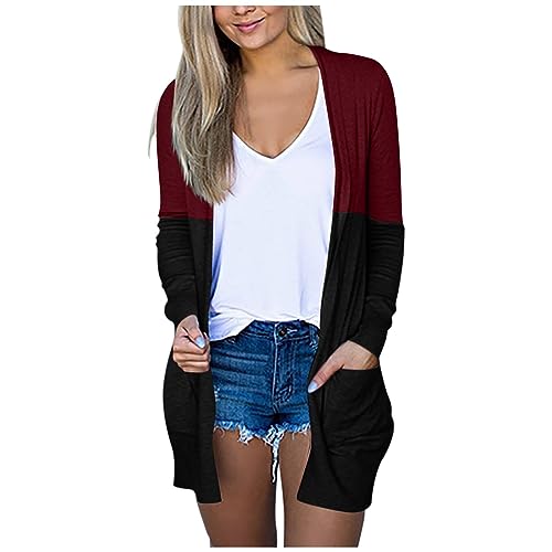 FUPODD Dünne Jacke Damen Cardigan Damen Herbst Strickjacke Damen Leicht Lang Cardigan Winterpullover Damen Warm Longstrickjacke Übergangsjacke Elegant Jacke Sommerjacke Leicht Strickweste von FUPODD