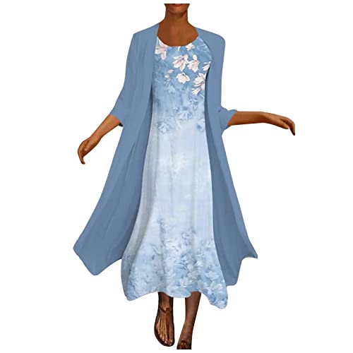 FUPODD Festliche Kleider Für Damen Elegant Abendkleid Lang Zweiteiler Kleider Für Hochzeitsgäste Blumenkleid Damen Vintage Chiffonkleid Damen Luftig Cocktailkleid Damen Schick Brautmutterkleider von FUPODD