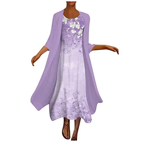 FUPODD Festliche Kleider Für Damen Elegant Abendkleid Lang Zweiteiler Kleider Für Hochzeitsgäste Blumenkleid Damen Vintage Chiffonkleid Damen Luftig Cocktailkleid Damen Schick Brautmutterkleider von FUPODD