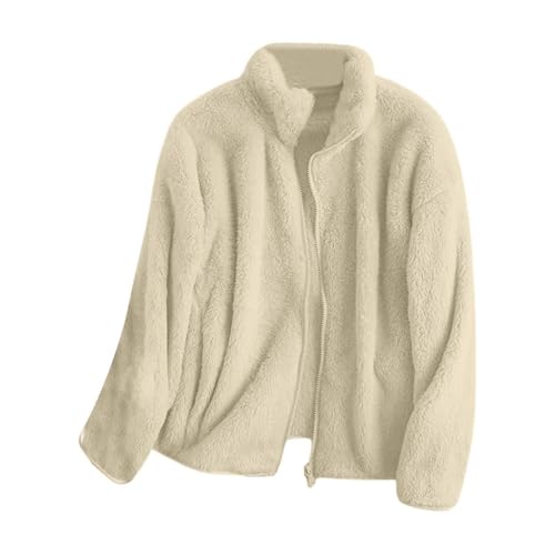 FUPODD Fleecejacke Damen Ohne Kapuze Teddyfell Jacke Damen Warme Teddyjacke Damen Winter Winterjacke Damen Gefüttert Jacke Mit Teddyfutter Damen Fleecejacke Damen Warm Übergangsmantel Damen von FUPODD