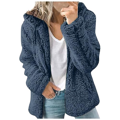 FUPODD Fleecejacke Damen Winterjacke Damen Warm Flauschiger Plüschmantel Zip Wintermantel Damen Lang Kapuzenpulli Übergröße Cardigan Oberbekleidung Damen Winterjacke Damen-Jacken Jacke Damen von FUPODD