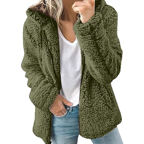 FUPODD Fleecejacke Hoodie Damen Kapuzenpullover Teddy-Fleece Warm Wintermantel Stilvoller Reißverschluss Fellmantel Plüschjacke Mit Taschen Teddy Mantel Damen Oversize Herbstjacke Strickjacke von FUPODD