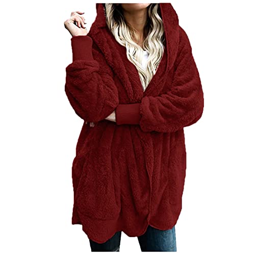 FUPODD Fleecemantel Damen Thermojacke Damen Teddy - Mantel Wollmantel Damen Lang Teddy Jacke Damen Mantel Damen Winter Lang Fellmantel Damen Teddyfell Jacke Damen Warme Winterjacke Damen Gefüttert von FUPODD