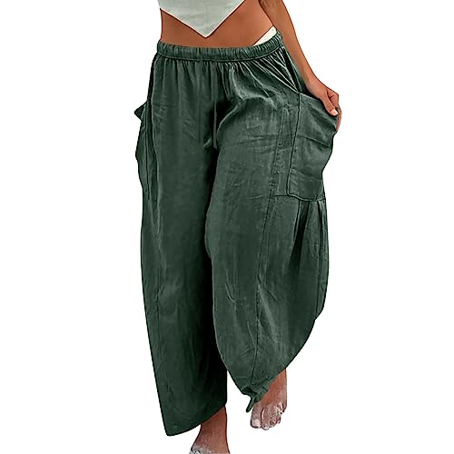 FUPODD Haremshose Damen Sommer Sommerhose Damen Leicht High Waist Hosen mit Gummizug Leicht Pluderhose Luftige Pumphose Baggy Aladinhose Bequeme Schlabberhose Vintage Leinenhose Damen Sommer von FUPODD