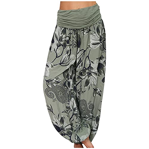 FUPODD Haremshose Pumphose Hohe Taile Pluderhose Bequeme Freizeithose Chiffon Aladinhose Große Größen Luftige Hose Print Yogahose Elastisch Bund Baggy Hosen Frauen Lounge Hose Druck von FUPODD