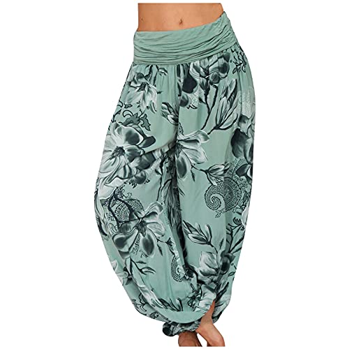 FUPODD Haremshose Pumphose Hohe Taile Pluderhose Bequeme Freizeithose Chiffon Aladinhose Große Größen Luftige Hose Print Yogahose Elastisch Bund Baggy Hosen Frauen Lounge Hose Druck von FUPODD