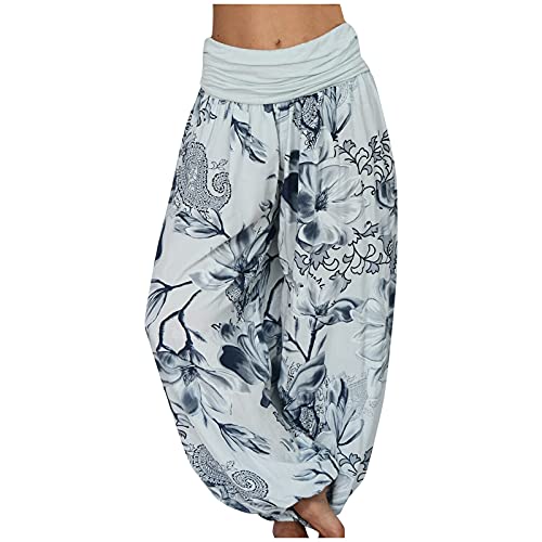 FUPODD Haremshose Pumphose Hohe Taile Pluderhose Bequeme Freizeithose Chiffon Aladinhose Große Größen Luftige Hose Print Yogahose Elastisch Bund Baggy Hosen Frauen Lounge Hose Druck von FUPODD