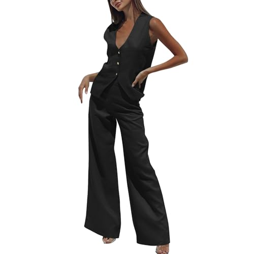 FUPODD Hausanzug Damen Sommer Kuschelig Damen Hosenanzug Modern Sportlich Freizeitanzug Damen mit Weitem Bein Jogginganzüge Damen Ohne Kapuze Hosenanzug Damen Zweiteiler Festlich Elegant von FUPODD