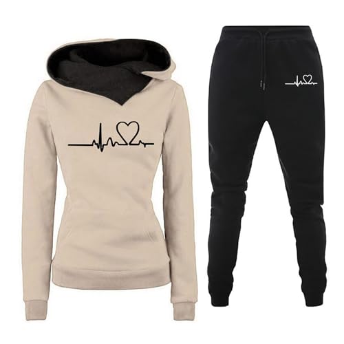 FUPODD Heartbeat Jogginganzug Damen Herbst Winter Gefütterte 2 Teiler Jogginganzug Hoodie Kuschelig Trainingsanzug Große Größen Fitness Zweiteiler Freizeit Sportanzug Hausanzug Elegant Y2K 2023 von FUPODD