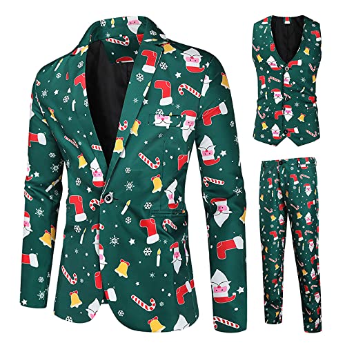 FUPODD Herren Anzug 3 Teilig WeihnachtsAnzüge FüR Herren In Verschiedenen Drucken Herren Anzug Regular Fit Männer Anzug Comfort Fit Herren Anzug Bunt Männer Jackett Anzug Lässig Freizeitanzug Set von FUPODD