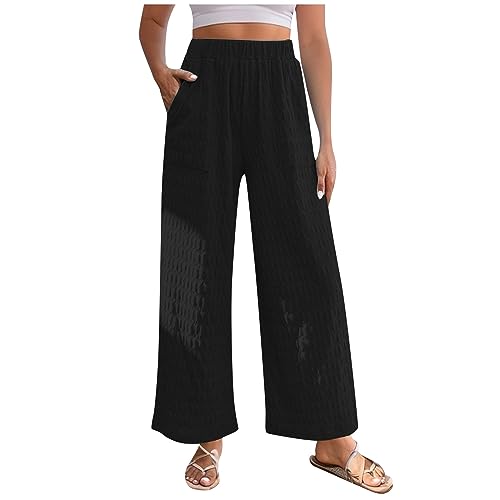 FUPODD Hose Damen Gummibund Große Größen Hose Damen Weites Bein mit Taschen Trekkinghose Damen Winter Sporthose Weit Damen Sporthose Freizeithose Outdoorhose von FUPODD