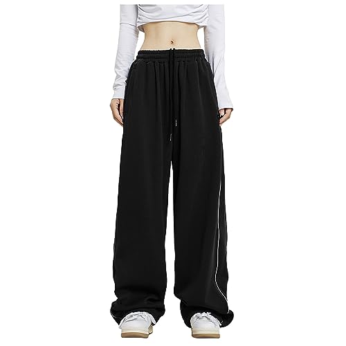 FUPODD Hose Damen Weites Bein Damen Cargohose Baggy Low Waist Cargo Jeans Wanderhose Damen Langgröße Jogginghose Trainingshose Sporthose Schwarz von FUPODD