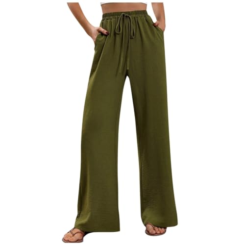 FUPODD Hose Damen Weites Bein Freizeithose Damen mit Taschen Schlaghose Damen Stoff mit Kordelzug High Waist Palazzo Hose Yogahose Haremshose Marlenehose Elegant Hohe Taille Weiß von FUPODD
