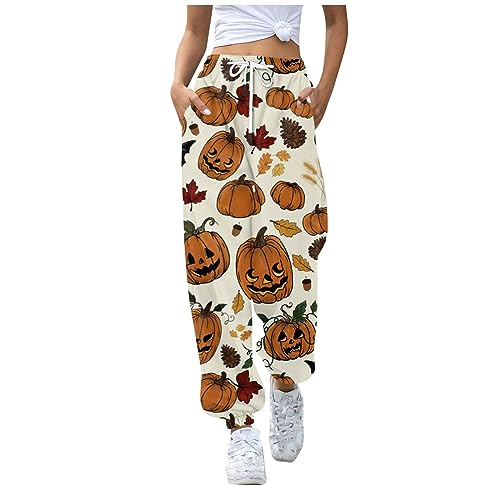 FUPODD Hose Damen Weites Bein Halloween Kostüm Damen Jogginghose Damen Warm Freizeithose Lang mit Seitentasche High Waist Hosen mit Kordelzug Sweathose Schnittmuster Sporthose Trainingshose Pumphose von FUPODD