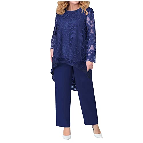 FUPODD Hosenanzüge für Damen Hochzeit Gast Hosenanzug Elegant 2 Teiler Festliche Spitzen Chiffon Hose und Top Damenhosenanzug Festlich Party Cocktail Tüll Abendanzug Elegante Abendmode Outfit von FUPODD