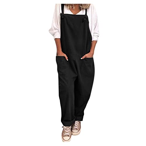 FUPODD Hosenanzüge für Damen Hosenanzug Damen Jumpsuit Elegant Sommer Kuschel Damen Overall Mit Schnallen Latzhose Damen Weites Bein Mit Taschen Latzhose Damen Jeans Seiten Tasche Playsuit Vintage von FUPODD