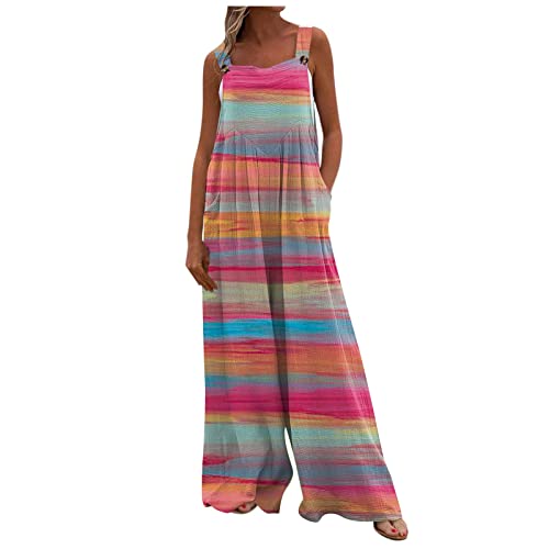 FUPODD Hosenanzüge für Damen Overalls & Jumpsuits für Mädchen Jumpsuit Damen Lang Schnittmuster Boho Sommer Italienische Mode Overall Rückenfreier Gemütlich Latzhose ärmelloser Onesie Blumen von FUPODD