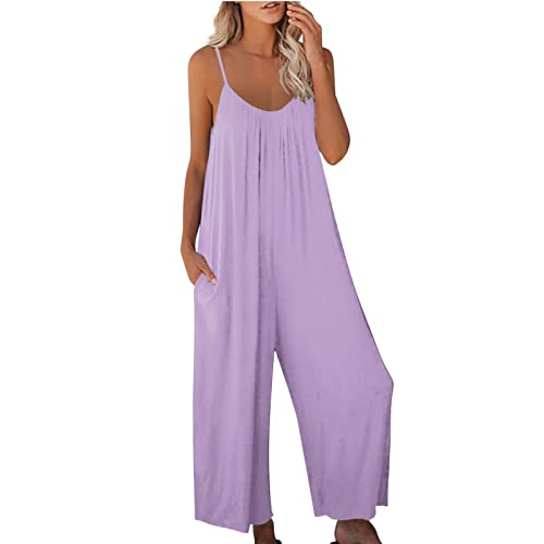FUPODD Hosenanzüge für Damen Plissee Jumpsuit Damen Sommer Wide Leg Jumpsuit With Pockets Damen Overall Elegant Festlich Weiss Einfarbig ärmelloser Onesie Playsuits Plus Size Romper Off Shoulder von FUPODD