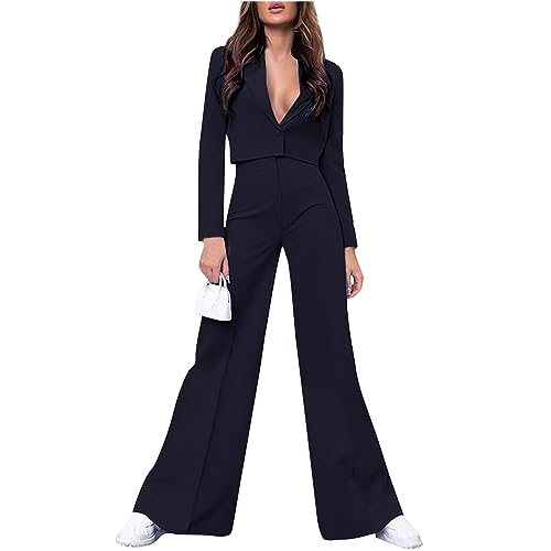 FUPODD Hosenanzug Damen Festlich Elegant 2 Teiler Hosenanzüge Damen Business High Waist Schlaghose Damen 70er Damen Business Anzug Set Mode Streetwear von FUPODD