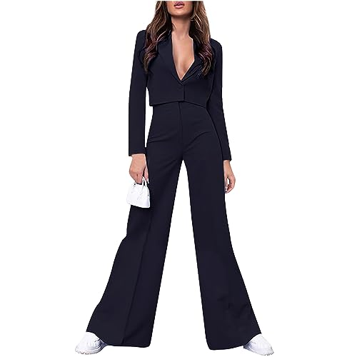 FUPODD Hosenanzug Damen Festlich Elegant Hosenanzüge Damen Elegant 2 Teiler Ausgestelltes Bein Hausanzug Damen Kuschelig Langarm Business Anzug Damen Elegant Set von FUPODD