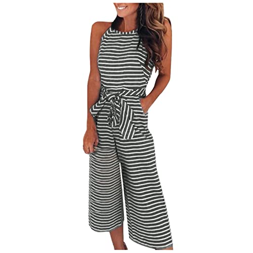 FUPODD Hosenanzug Damen Festlich Hochzeit Jumpsuit Damen Sommer Latzhose Romper Streifen Jumpsuit Lang Overall mit Taschen Arbeitshose Onesie Latzhose Woman Overall Damen Festlich Hochzeit von FUPODD