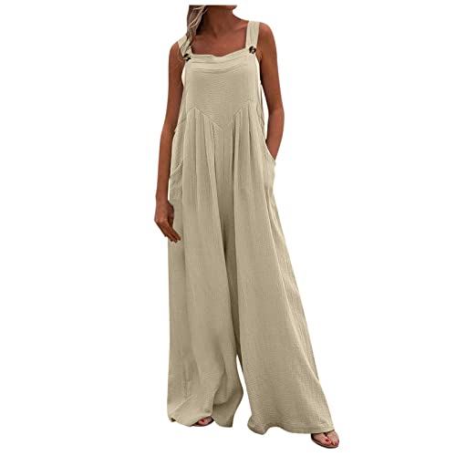 FUPODD Hosenanzug Damen Festlich Hochzeit Jumpsuit Damen Sommer Overall Damen Jumpsuit Lang Overall mit Taschen Onesie Latzhose Woman Einfarbig Arbeitshose Latzhose Romper von FUPODD