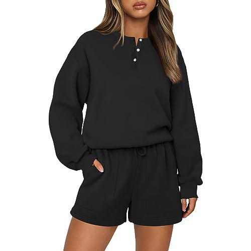 FUPODD Hosenanzug Sportlich Elegant Jogginganzug Damen Set Oversize Hoodie V Ausschnitt Trainingsanzug Sportanzug Mode 2-Teiliges Set Warm Freizeitanzug Tracksuit Trainingsanzüge Oberteil von FUPODD
