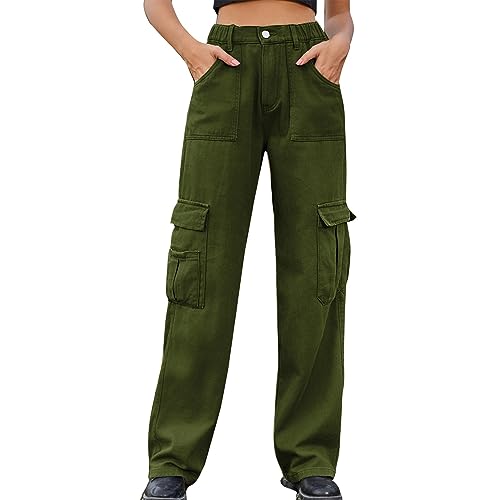 FUPODD Jeans Damen Straight Cargohosen Oversize Vintage Jeans Hose Damen Weites Bein Cargohose Baggy Cargo Jeans Wanderhose Langgröße Trainingshose Schwarz Arbeitshose mit Taschen von FUPODD