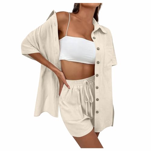 FUPODD Jogginganzug Damen Modern Trainingsanzug Damen Baumwolle Kurzgröße Hausanzug Damen mit Langem Oberteil Damen Hosenanzug Elegant 2 Teilig Freizeitanzug Damen Ohne Kapuze von FUPODD