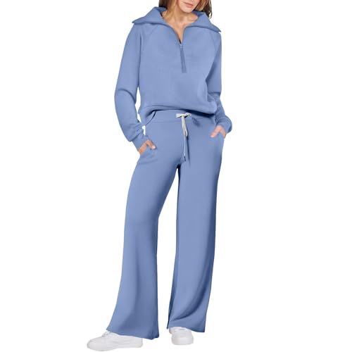 FUPODD Jogginganzug Damen Ohne Kapuze Hausanzug Damen Kuschelig Warm Winter Damen Trainingsanzug Sportanzug Mode 2-Teiliges Set Hosenanzug Damen Casual Freizeitanzug Damen mit Weitem Bein von FUPODD
