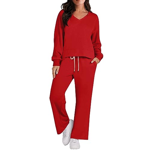 FUPODD Jogginganzug Damen Set Trainingsanzug Zweiteiler Jogginganzüge Lockerer Crop Hosenanzug Damen Sportlich Freizeitanzug elegant Sportbekleidung mit Bündchen von FUPODD