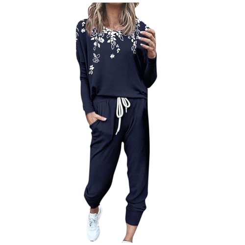 FUPODD Jogginganzug Damen Warm Winter 2 Teiler Trainingsanzug Set Baumwolle Hausanzug Damen mit Motiv Hosenanzug Sportlich Freizeitanzug Modern Große Größen Hosenanzug Damen Sportlich Elegant von FUPODD