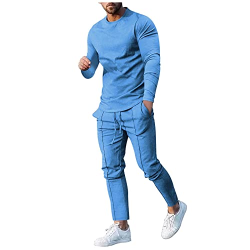 FUPODD Jogginganzug Herren Winter Herbst 2-Teilig Trainingsanzug Einfarbig Rundhals Sportanzug Baumwolle Jogginganzüge Für Männer Hausanzug Warm Hosenanzug Festlich Elegant Trainingsanzüge Fussball von FUPODD