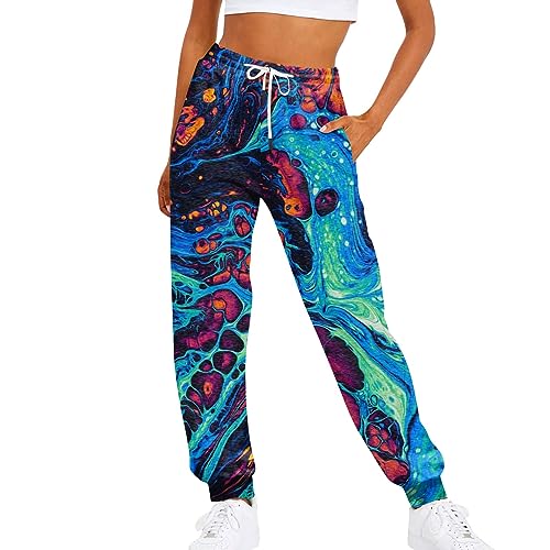FUPODD Jogginghose Damen Baggy Luftige Bunte Sporthose Damen Lang mit Kordelzug Outdoorhose Stretch Streetwear Weite Trainingshose Schwarze Wanderhose Herbst von FUPODD