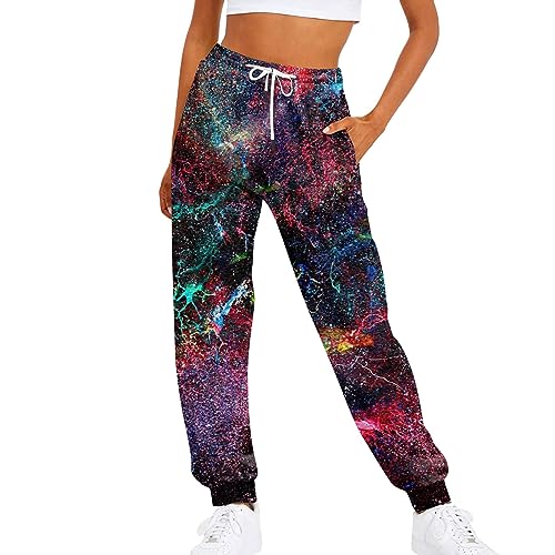 FUPODD Jogginghose Damen Baggy Luftige Bunte Sporthose Damen Lang mit Kordelzug Outdoorhose Stretch Streetwear Weite Trainingshose Schwarze Wanderhose Herbst von FUPODD