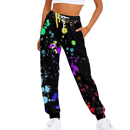 FUPODD Jogginghose Damen Baggy Luftige Bunte Sporthose Damen Lang mit Kordelzug Outdoorhose Stretch Streetwear Weite Trainingshose Schwarze Wanderhose Sweatpants Frauen von FUPODD