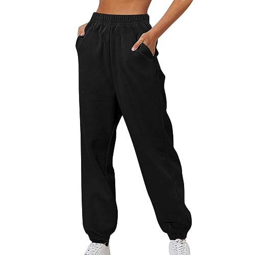 FUPODD Jogginghose Damen Baggy Stretch Hose Mit Tasche Cargohose High Waist Weiße Sporthose Trainingshose Baumwolle Lang Trekkinghose Herbst Freizeithose Outdoor von FUPODD