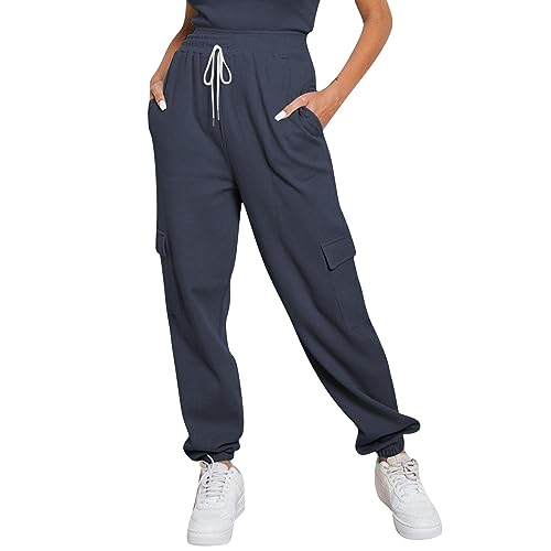 FUPODD Jogginghose Damen Baggy Trainingshose Freizeithose Damen mit Taschen Outdoorhose Stretch Luftige Sporthose Lang Streetwear Weite Wanderhose Herbst Trainings mit Kordelzug von FUPODD