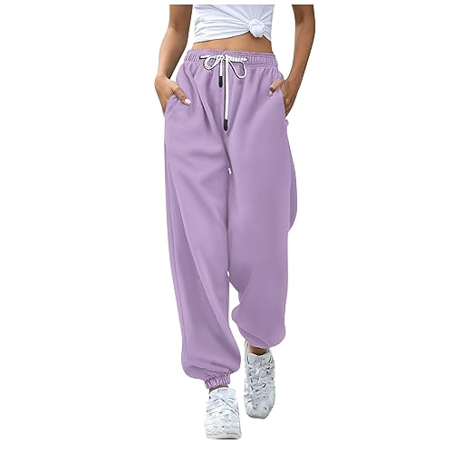 FUPODD Jogginghose Damen Baggy mit Kordelzug Freizeithose Damen mit Taschen Trainingshose Polyester Sporthose Baumwolle Streetwear Weite Wanderhose Herbst Trainings Einfarbig Outdoorhose Stretch von FUPODD